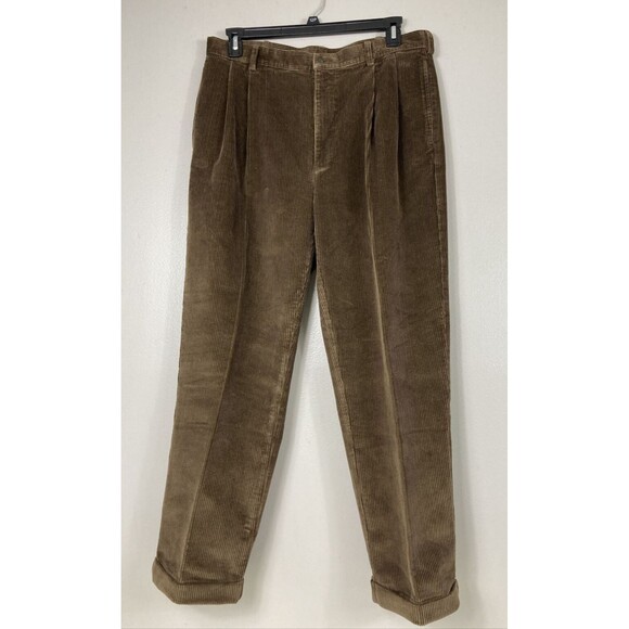 Jos A Bank Pants Men's 36 x 29 Brown Corduroy Pants Pleated and Cuffed - Picture 1 of 7